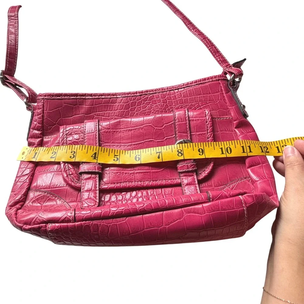 Croft & Barrow Hot‎ Pink Croc Embossed Crossbody Bag Buckle Detail Pocket